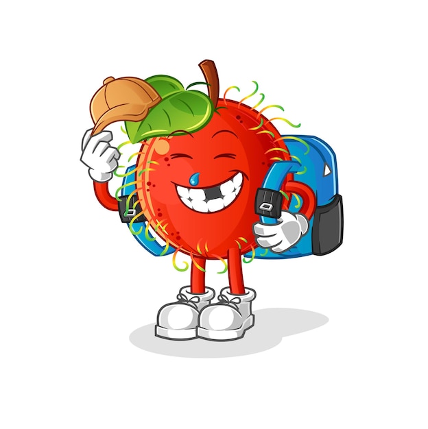 Vector rambután va al vector de la escuela. personaje animado