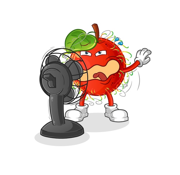 Rambután delante del personaje del ventilador. vector de mascota de dibujos animados