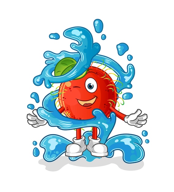 Rambután fresco con vector de dibujos animados de mascota de agua