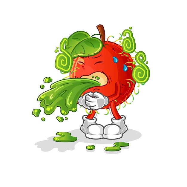 Rambután vomita dibujos animados. vector de mascota de dibujos animados