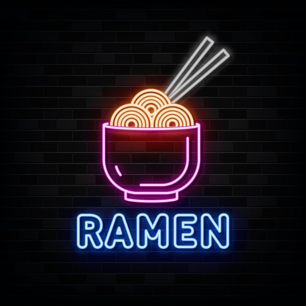 Ramen letreros neón plantilla diseño vector estilo neón