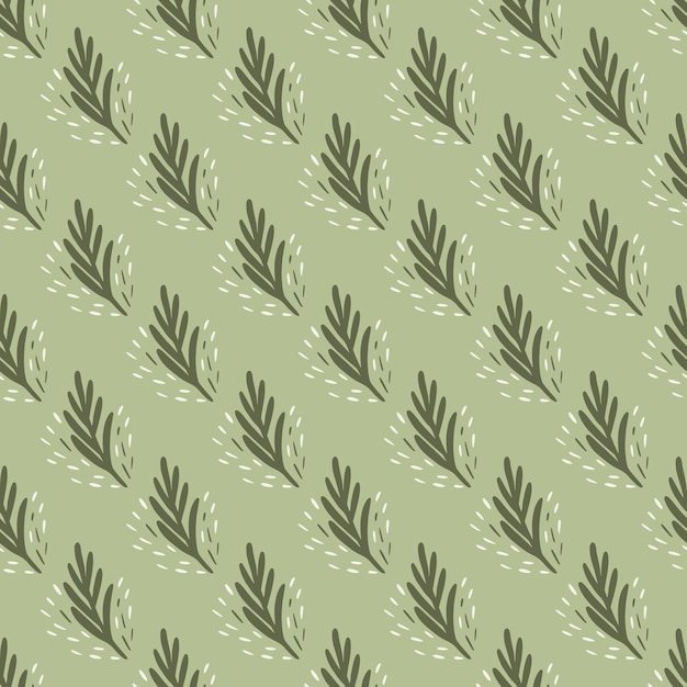 Ramita de abeto de patrones sin fisuras sobre fondo verde claro. Plantilla geométrica vectorial en estilo doodle. Textura de bosque de Navidad para tela, papel de regalo, papel tapiz, tejido.