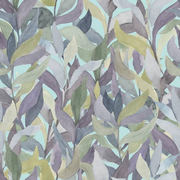 Ramitas de acuarela con hojas de diferentes colores sobre un fondo de color vector de patrones sin fisuras Muro vivo de plantas seto de hojas y ramas trepadoras