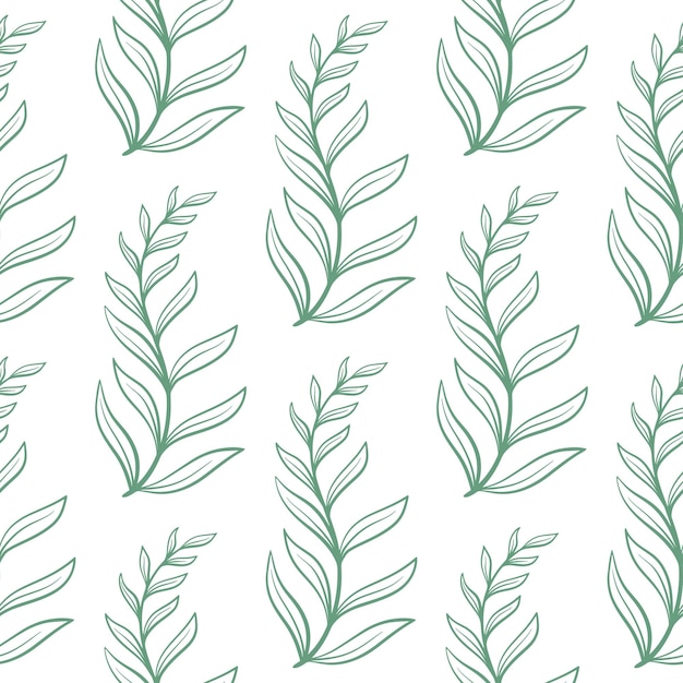 Ramitas de hierbas boceto de fondo de patrones sin fisuras grabado a mano de ramas caducas naturales