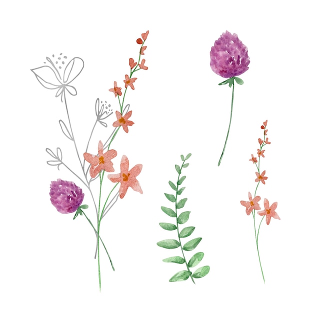 Ramo de acuarela de ilustración de flores silvestres para tarjetas e invitaciones
