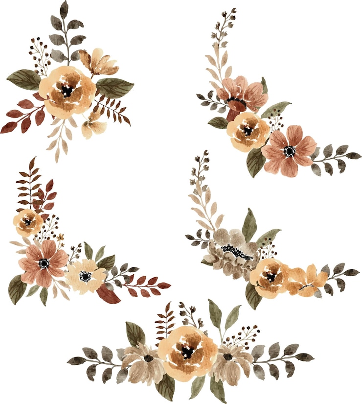 Vector ramo de arreglo floral de primavera marrón acuarela