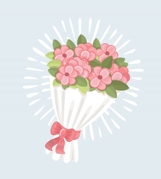 Ramo de boda de icono de rosas rosadas, estilo de dibujos animados