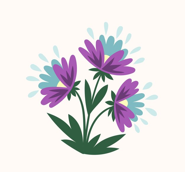 Ramo con concepto de flor de primavera flores violetas y azules con hojas vida silvestre y flora botánica