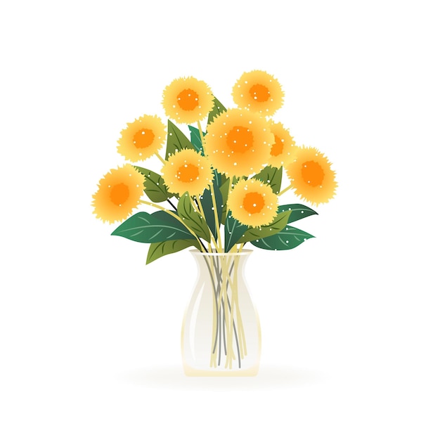 Ramo de diente de león Flores en jarrón Ilustración vectorial aislada sobre fondo blanco Arte moderno