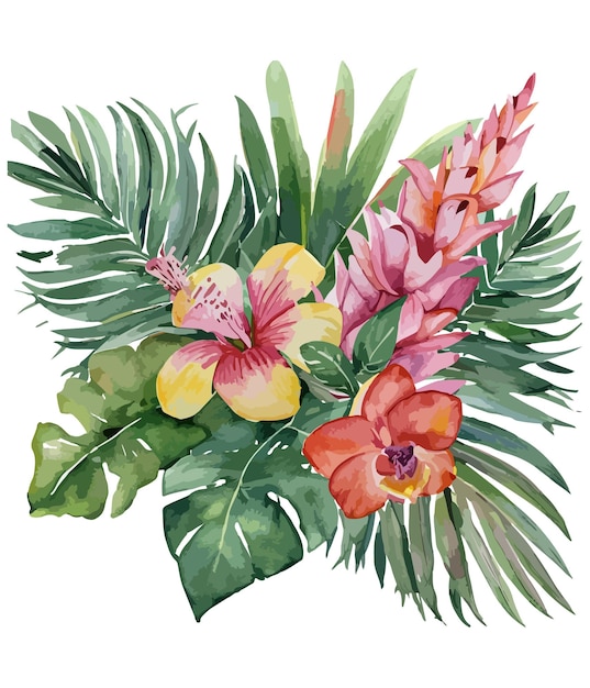 Ramo floral acuarela aislado sobre fondo blanco Colección de flores acuarela