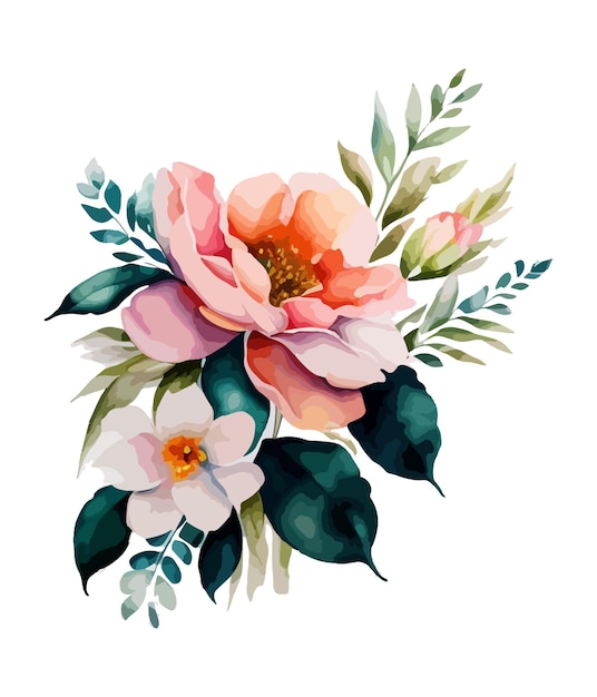 Ramo floral acuarela aislado sobre fondo blanco Colección de flores acuarela
