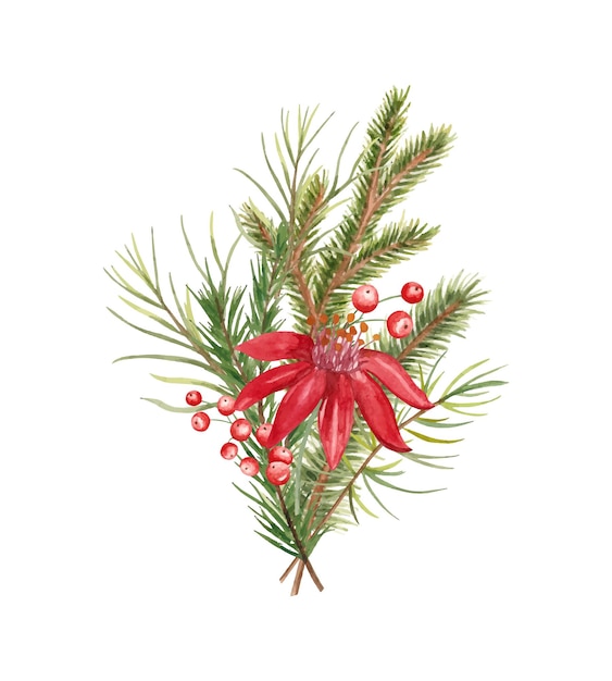 Ramo floral de acuarela para decoración navideña