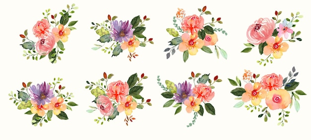 Ramo Floral Acuarela Primavera Conjunto Colección Vector