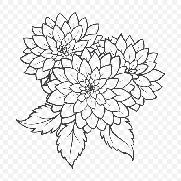 Ramo floral de crisantemo Ilustración vectorial de arte de línea con detalles florales intrincados y elegantes
