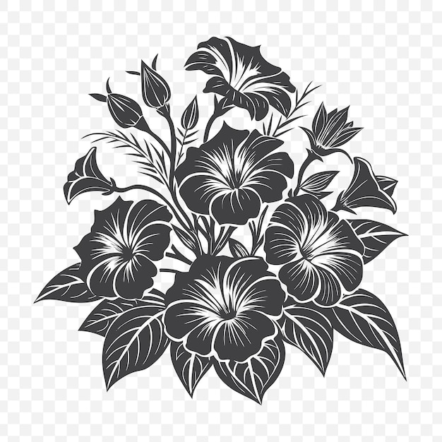 Ramo floral con gloria matinal Ilustración vectorial de silueta para el diseño inspirado en la naturaleza