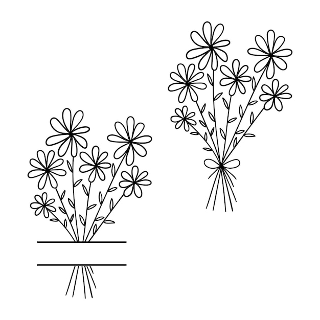 Ramo floral Ramo de margaritas Dibujo de contorno Ilustración de vector de línea