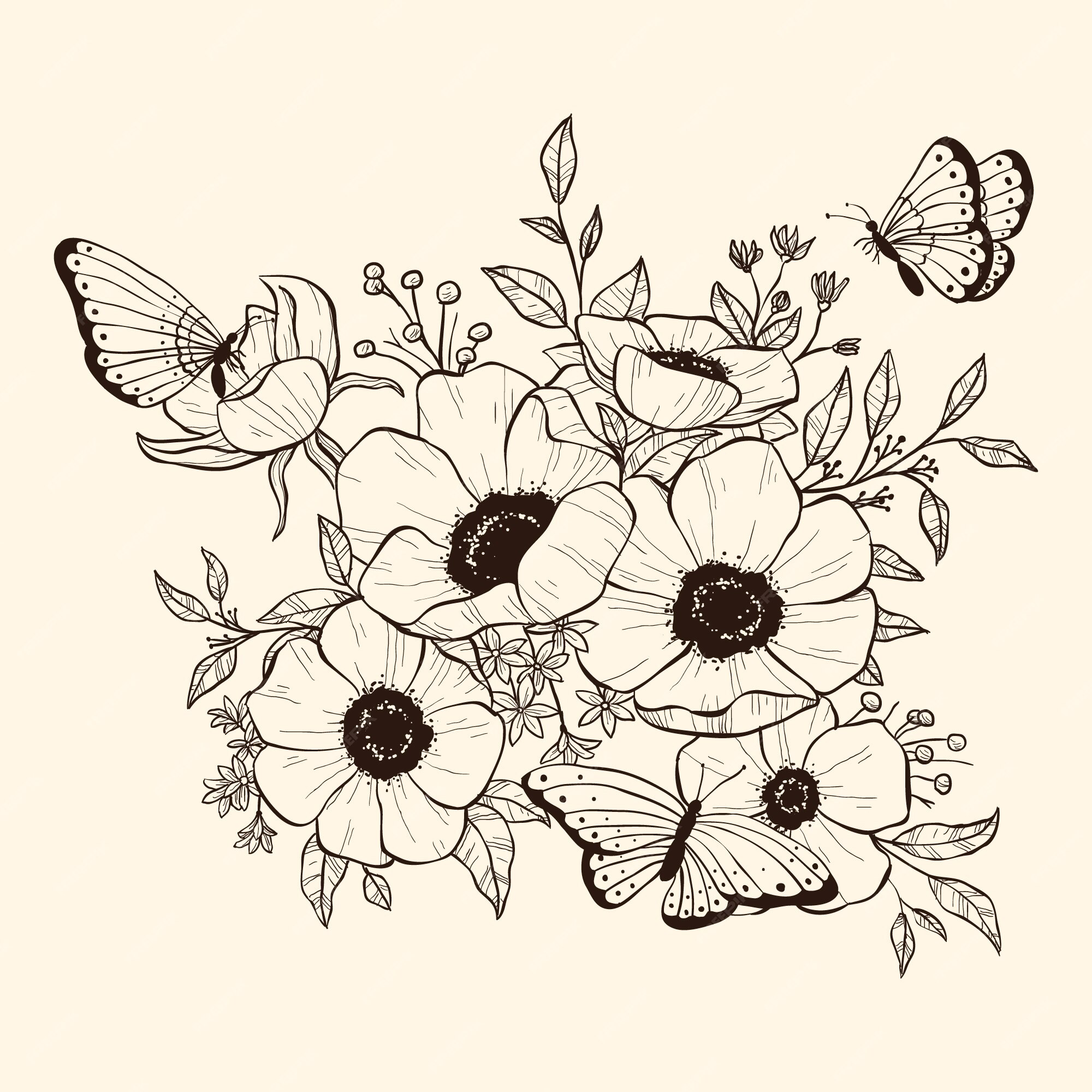 Ramo floral realista dibujado a mano | Vector Premium Ramo floral realista dibujado a mano | Vector Premium