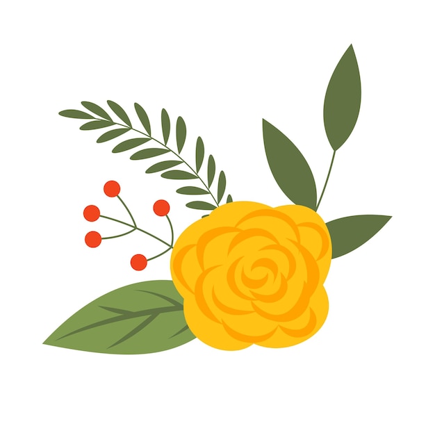 Ramo floral vintage vectorial en blanco