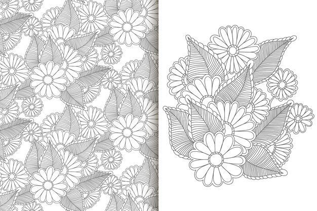 Ramo de flores abstractas con patrones sin fisuras Conjunto de fondo floral