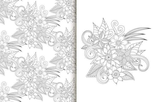 Ramo de flores abstractas con patrones sin fisuras Conjunto de fondo floral