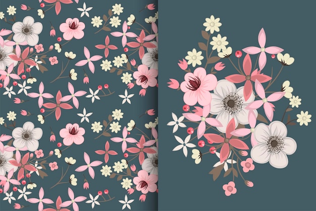 Ramo de flores abstractas con patrones sin fisuras Conjunto de fondo floral