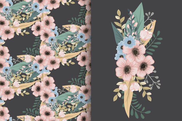 Ramo de flores abstractas con patrones sin fisuras Conjunto de fondo floral