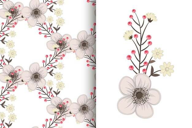Ramo de flores abstractas con patrones sin fisuras Conjunto de fondo floral