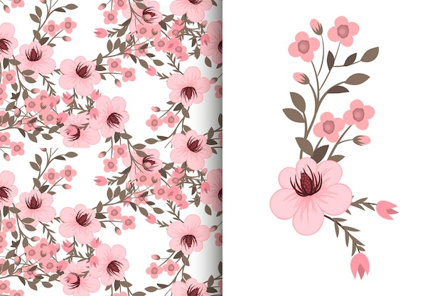 Ramo de flores abstractas con patrones sin fisuras Conjunto de fondo floral