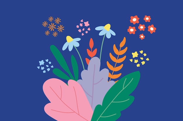 Ramo de flores abstractas sobre un fondo azul Fondo con flores creativas