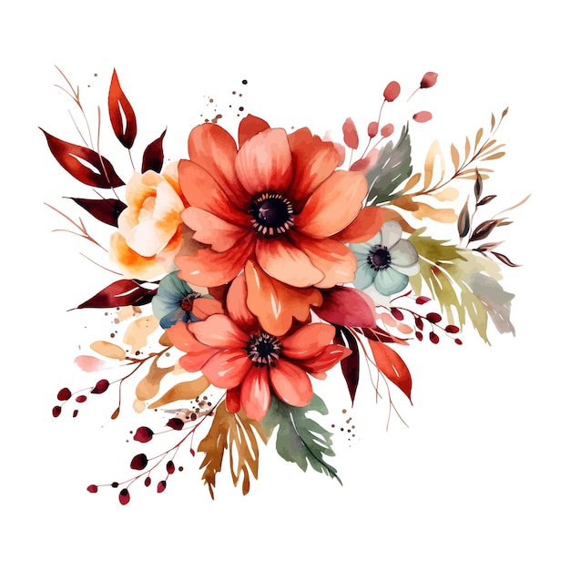 El ramo de flores de acuarela es un clipart floral boho