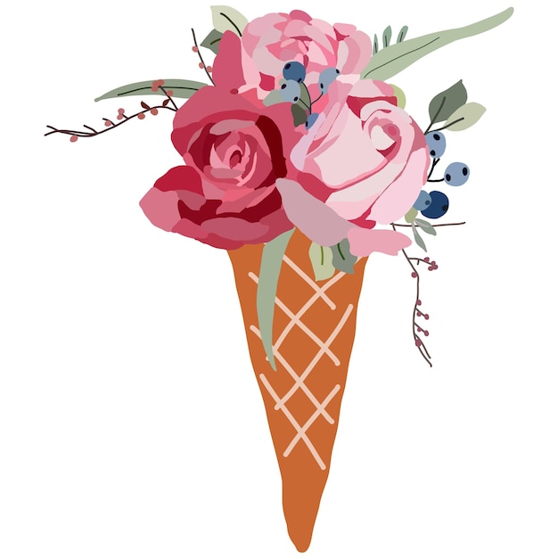 Ramo de flores de acuarela en una taza de gofre