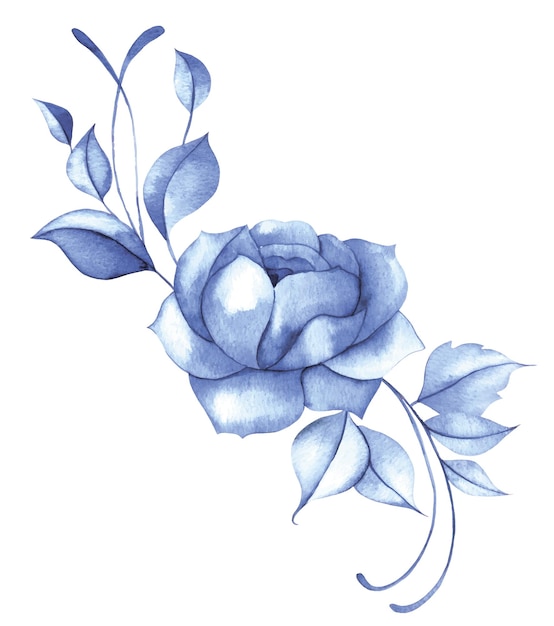 ramo de flores azules de acuarela rosas azules composición de cosecha