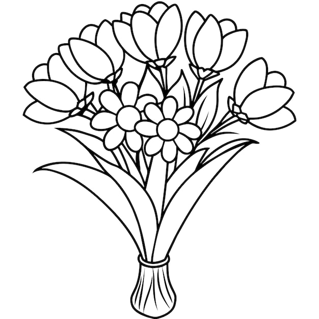 Ramo De Flores De Boda Página Para Colorear Aislada