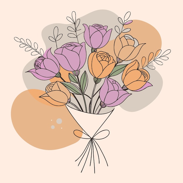 un ramo de flores con una cinta atada alrededor de la parte superior