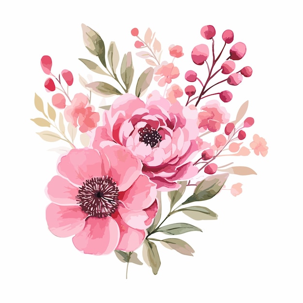 Ramo de flores de color rosa acuarela