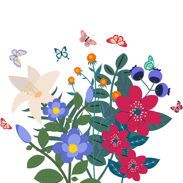 Vector ramo de flores conjunto de dibujos animados de diseño plano aislado