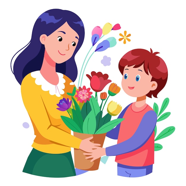 El ramo de flores del Día de la Madre que se presenta a una madre amorosa para expresar su gratitud