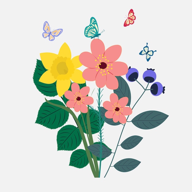 Ramo de flores diseño plano sobre fondo blanco vector aislado