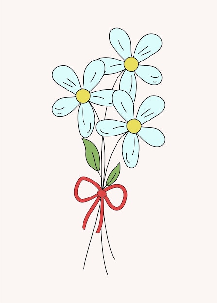 Un ramo de flores empaque de vacaciones Elemento de diseño para cumpleaños de bodas en estilo doodle Ilustración brillante