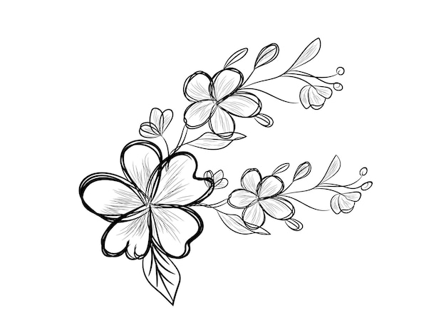 Vector ramo de flores con estilo dibujado a mano sobre fondo blanco