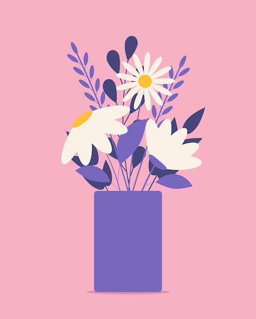 Ramo de flores y hojas blancas en un jarrón