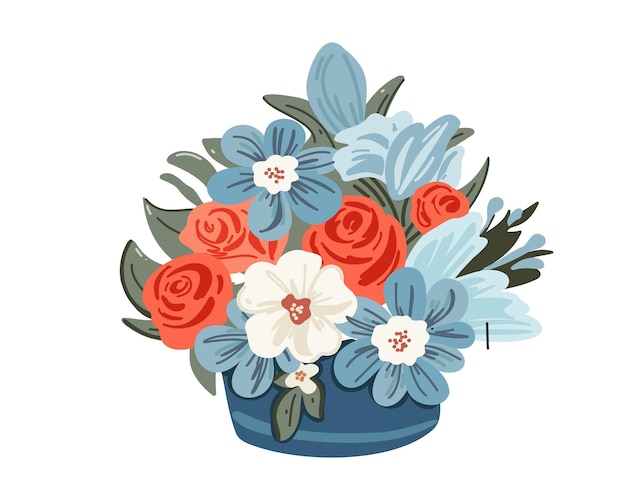 ramo de flores en una ilustración de vector de caja corton