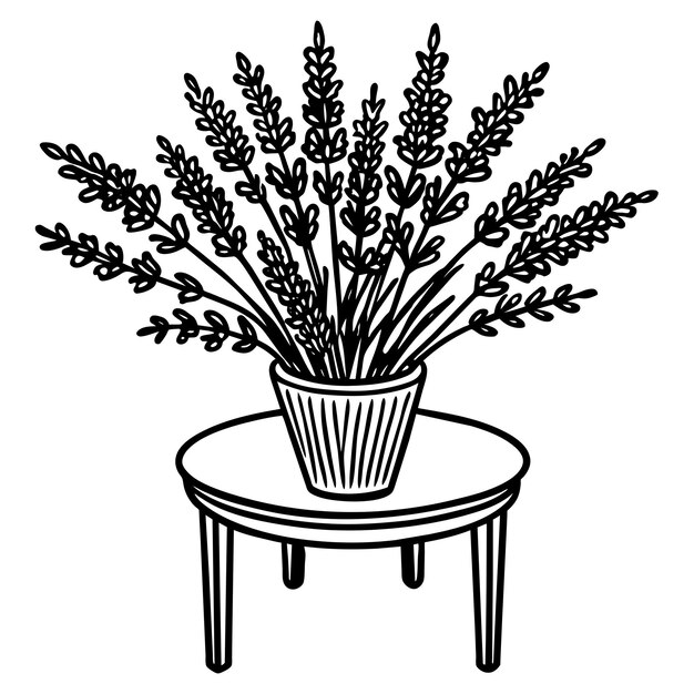 Ramo de flores de lavanda en un jarrón en la ilustración de la mesa