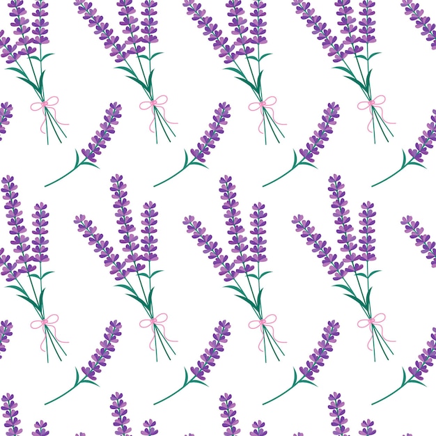 Ramo de flores de lavanda de patrones sin fisuras. Vector fondo sin fin con flor de lavanda. Diseño primaveral con elementos florales