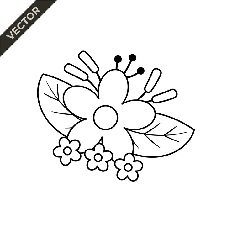 Vector ramo de flores línea arte elemento de diseño con tema floral