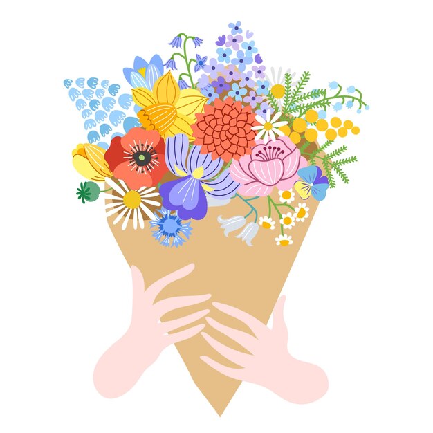 Ramo de flores en la mano ilustración