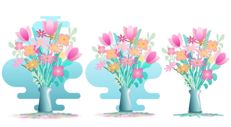 Vector ramo de flores de margarita de tulipán en fondo blanco azul imagen vectorial de verano