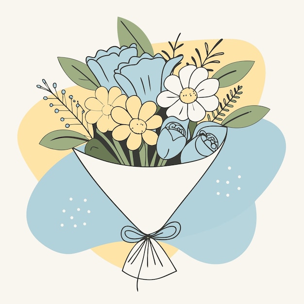 un ramo de flores se muestra con un fondo azul