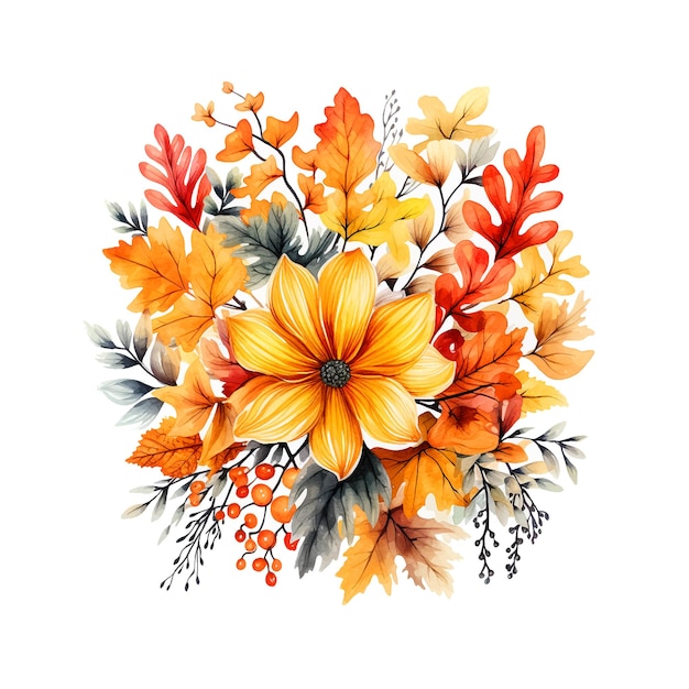 Vector ramo de flores de otoño pintura de acuarela