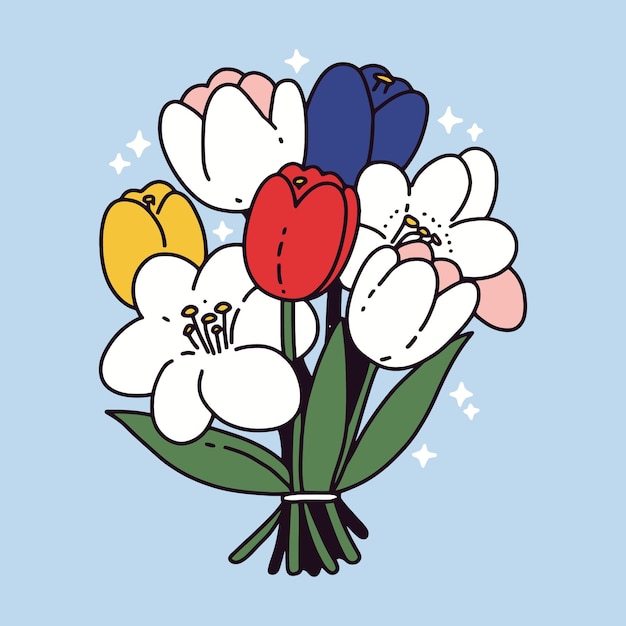 un ramo de flores con la palabra primavera en la parte inferior